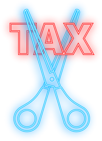 Tax cut in neon style on black background. Vector illustrati