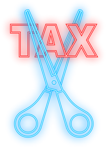 Tax cut in neon style on black background. Vector illustrati